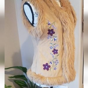 VINTAGE FUR LINED, FLOWER EMBROIDERED VEST🌼 EU CONDITION